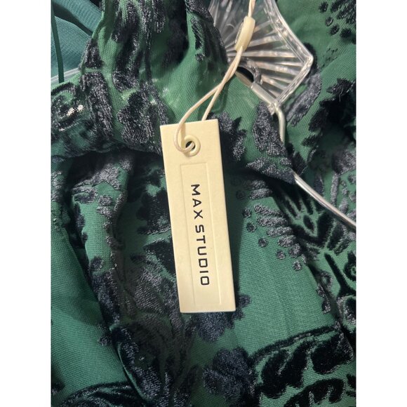 Max Studio Emerald Green & Black Velvet Burnout High Neck Tie Halter Tank Top M - Picture 5 of 8